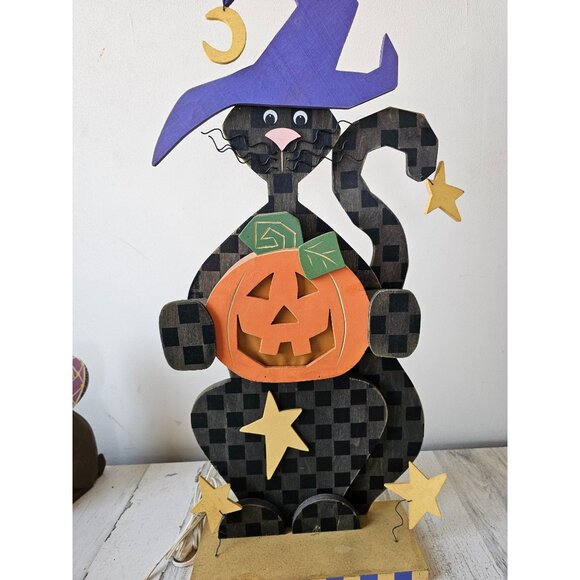 vintage Terrys village vintage wooden cat 28" Halloween prop light up pumpkin la - Picture 4 of 12